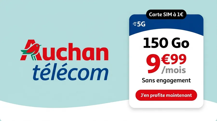 Auchan Telecom : le forfait 5G passe à 150 Go pour 9,99€