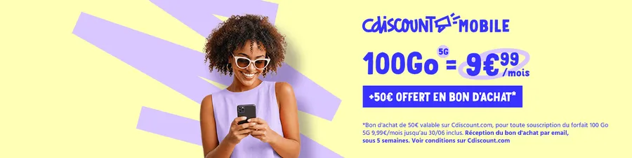 Cdiscount Mobile ajoute 50€ de bon d'achat sur ses forfaits 100 Go et 200 Go