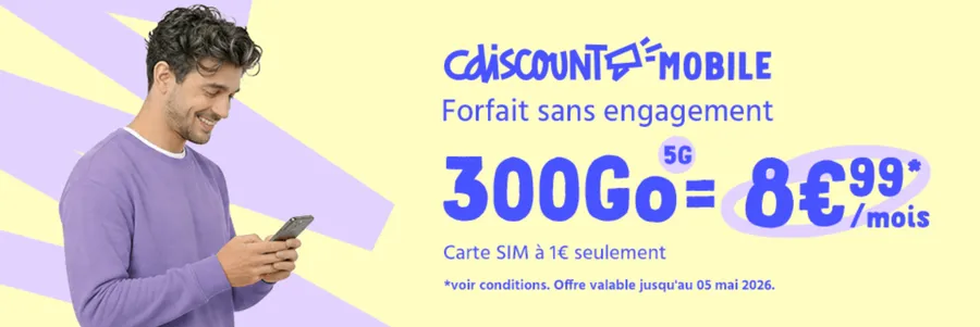 Cdiscount Mobile dégaine 300 Go en 5G à 8,99€/mois jusqu'au 5 mai